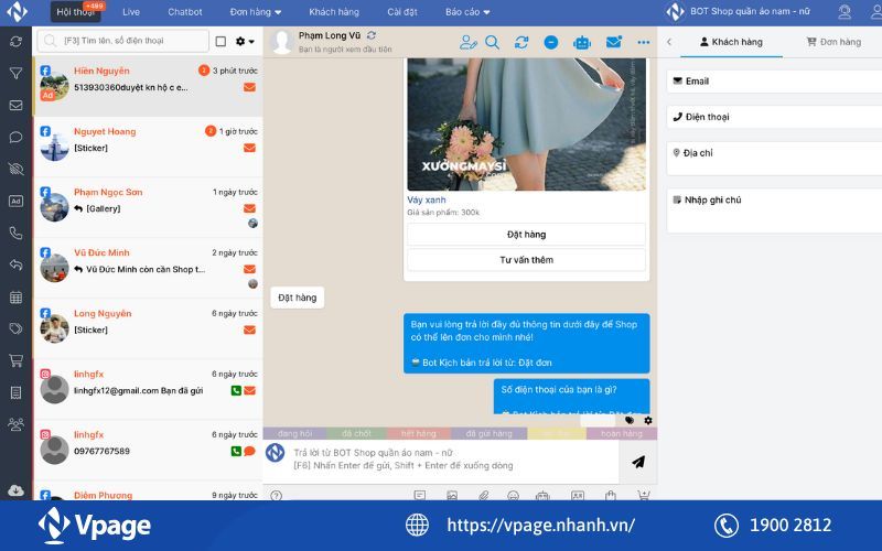  đăng nhập và đồng bộ tin nhắn fanpage lên Vpage